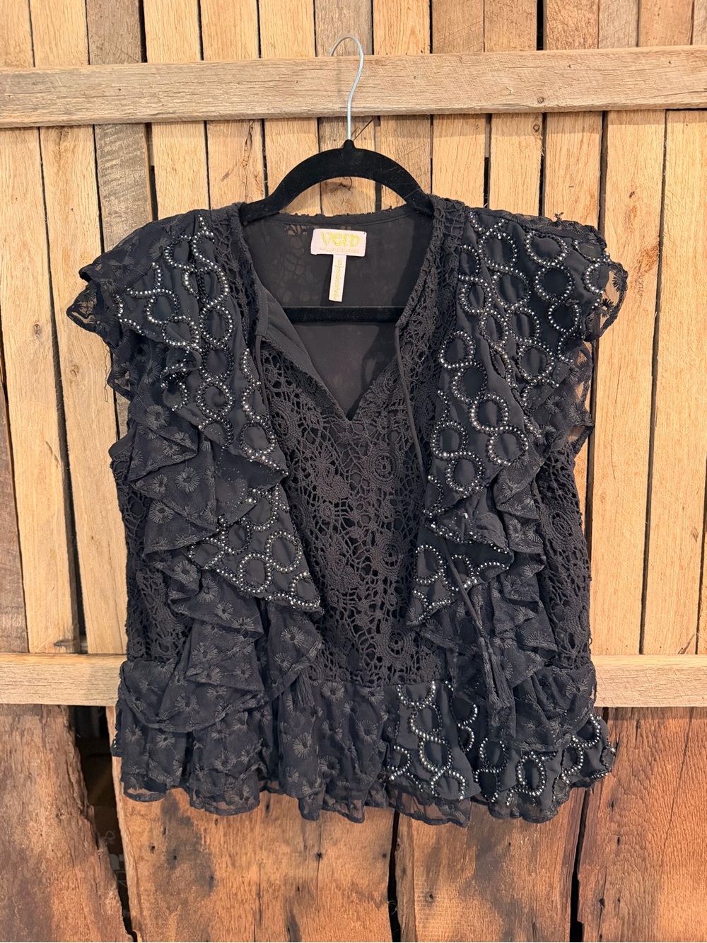 Vero Moda Black Lace & Beaded Ruffle Blouse
